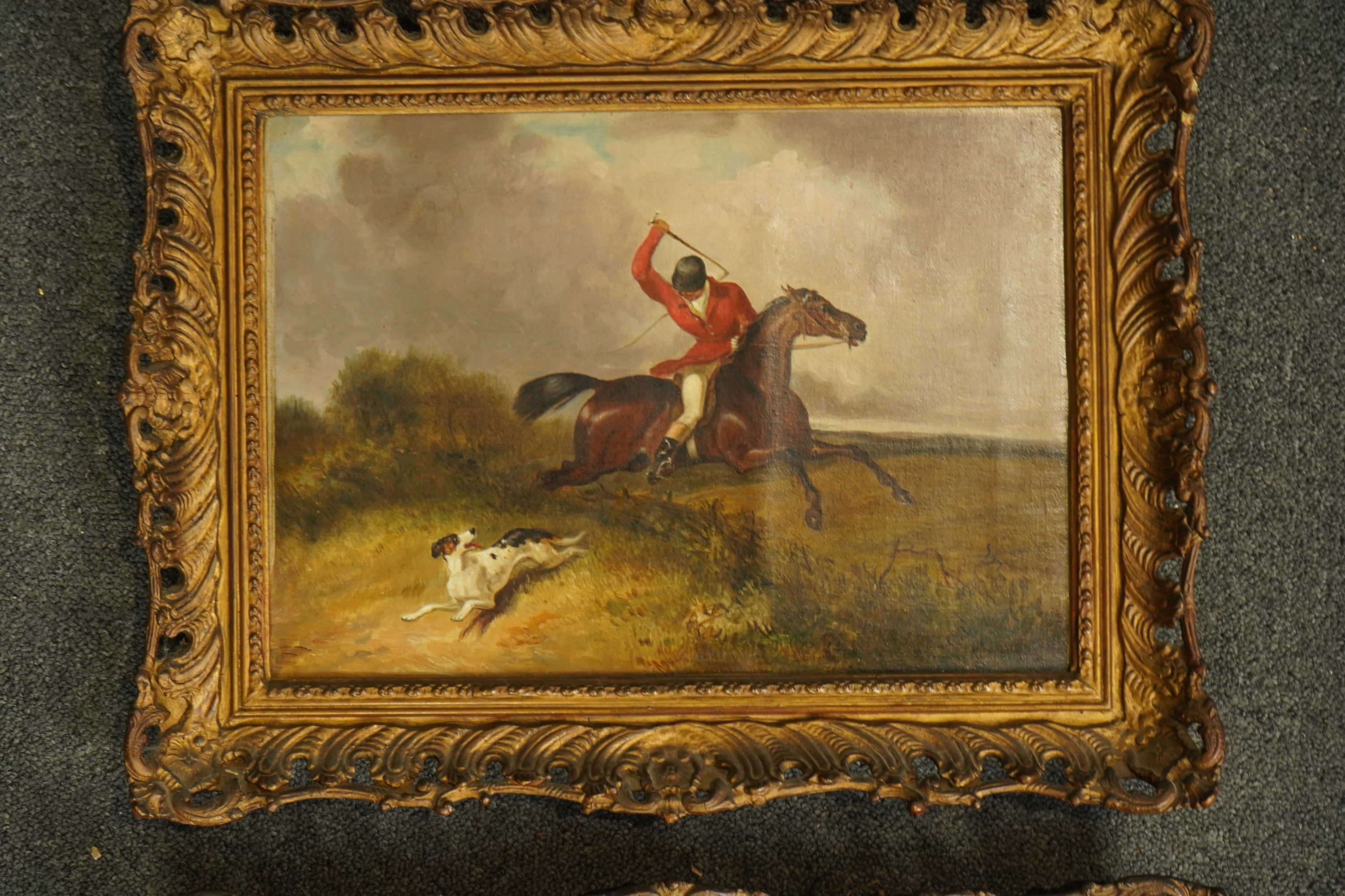 John Alfred Wheeler (English, 1821-1903), Hunting scenes, oil on canvas, a pair, 24 x 34.5cm